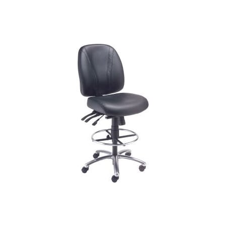 Global Equipment Interion  Deluxe Leather Task Stool - 360 #176  Footrest - Black 506758